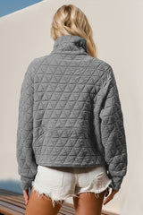 Double Take Half Zip Long Sleeve Quilted Sweatshirt with Pocket-4