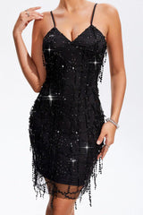 Sequin V-Neck Wrap Cami Dress-Black-1