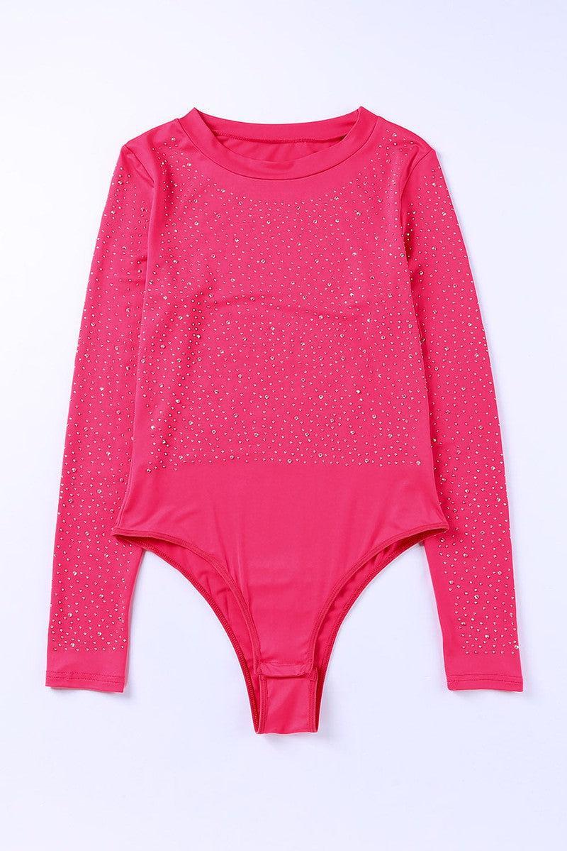 Rhinestone Round Neck Long Sleeve Bodysuit-8