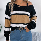 Colorblock Cold Shoulder Sweater