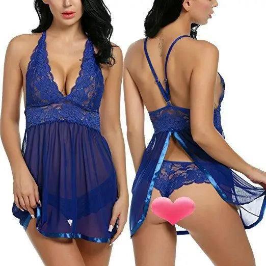 After splitting fun pajamas XL sexy lingerie-Blue-4