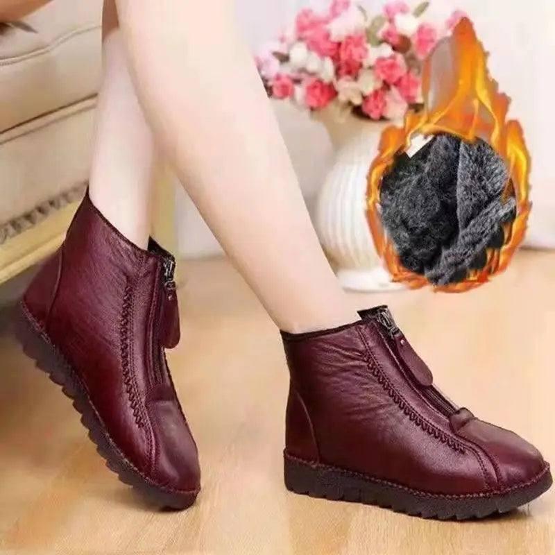 Ankle Boots Women Warm Winter Snow Boots Zipper Flat Shoes-2