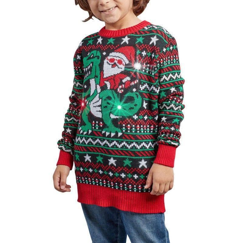 Autumn And Winter Children's Christmas Clothing Elf Sweater-Dinosaur 3 With Light-7