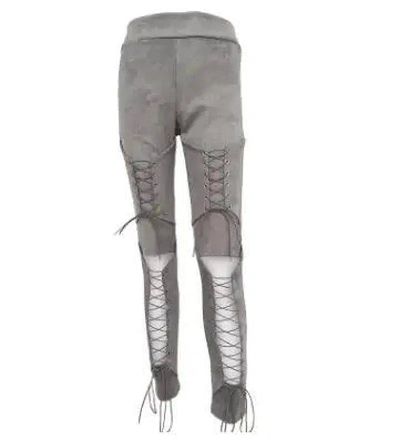 Bandage trousers straps deerskin trousers autumn and winter-Gray-4