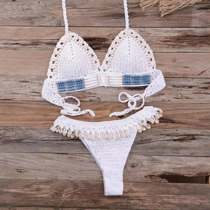 Beach Vacation Split Swimsuit Women Suit-White-4