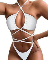 Bikini Comfortable And Solid Color Long Rope One Piece-White-4