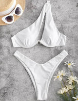 Bikini Beach Vacation Solid Color Split Ladies Hot-White-2