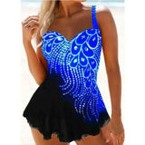 Bikini, Tube Top, Diamond And Feather Contrast Color-Blue-3