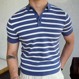 Blue Striped Business Polo Shirt For Men Blue / XL-1