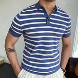 Blue Striped Business Polo Shirt For Men Blue / XL-2