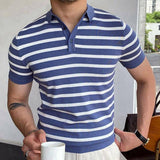 Blue Striped Business Polo Shirt For Men Blue / XL-3