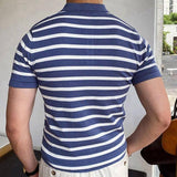 Blue Striped Business Polo Shirt For Men Blue / XL-4