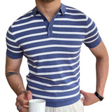 Blue Striped Business Polo Shirt For Men Blue / XL-5