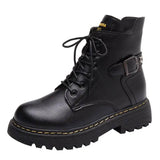 British style Martin boots women thick-soled Harajuku black-Black buckle-6