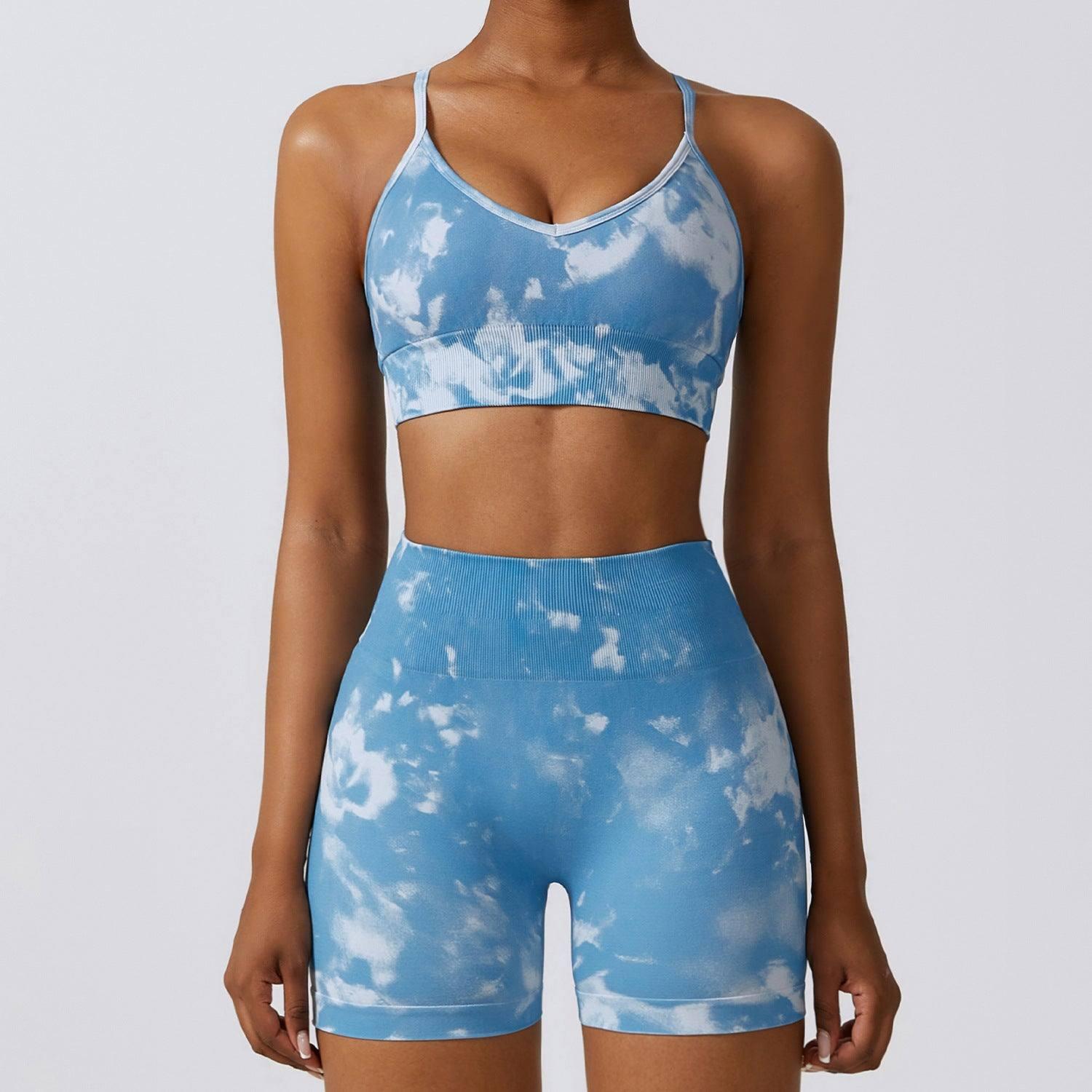 Camouflage Printing Seamless Yoga Suit Quick-drying High-Blue Bra Shorts-2