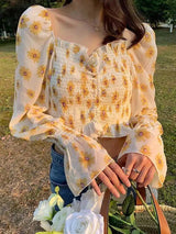 Floral Smocked Puff Sleeve Women's Blouse-1