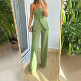 Casual Fashion Tailored Suit Button Graceful Tube Top Suit Pants-10