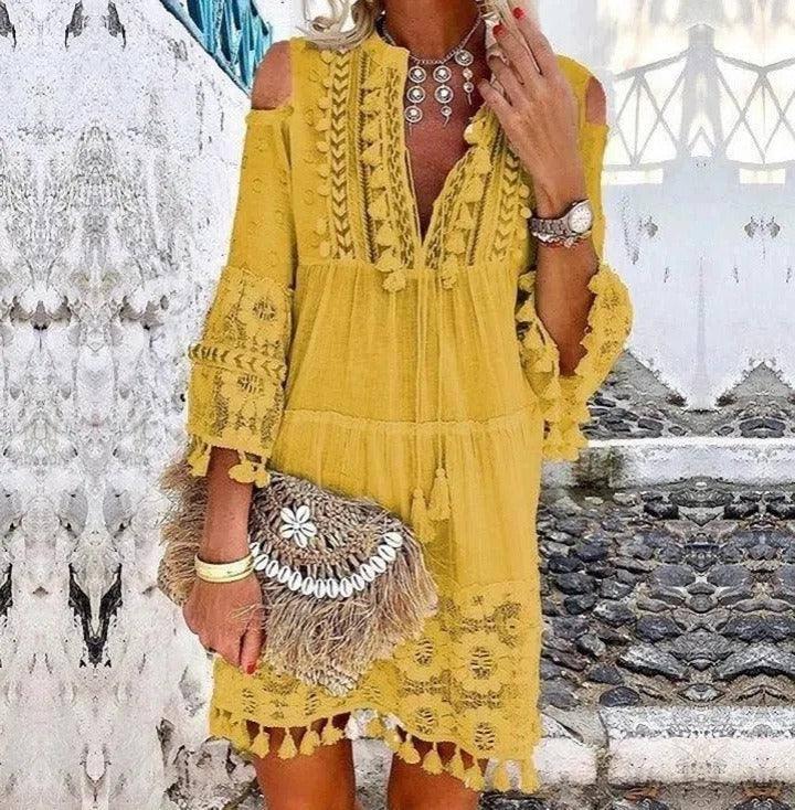 Chic Long Fringe Dress for Every Occasion-Yellow-3