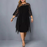 New Elegant Lace Plus Size Dresses Women Hollow Out Oversize Dress Loose Casual Vestidos De Fiesta Midi Robes Femme-black-8