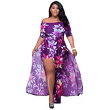 Plus Size XL-5XL Summer Long Maxi Dress Women Short Sleeve Floral Print Night Club Party Bandage Street Dresses Vestidos GL5005-PURPLE-9