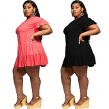 Women Dresses Summer 2021 Plus Size 5xl Solid Pleated Mini Dresses for Women Loose Elegant Casual Outfits Wholesale Dropshipping-3