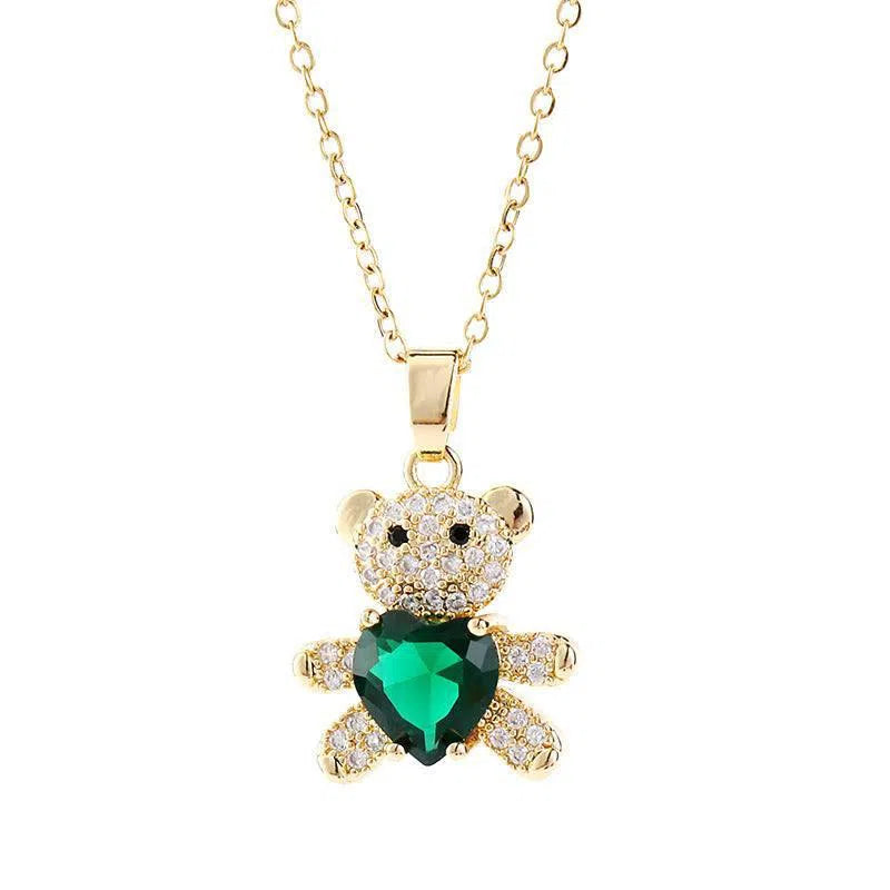 Copper Micro Inlaid Zircon Bear Love Gem Necklace-2