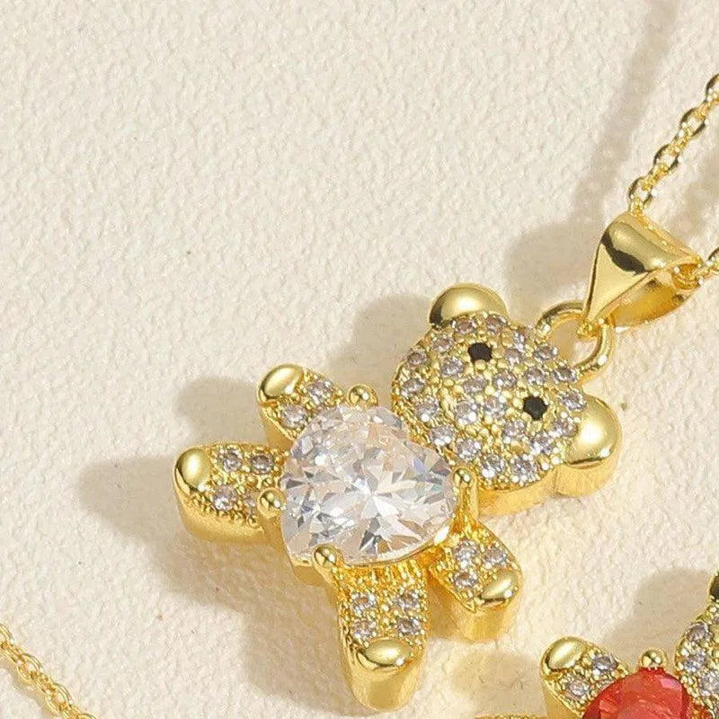 Copper Micro Inlaid Zircon Bear Love Gem Necklace-6