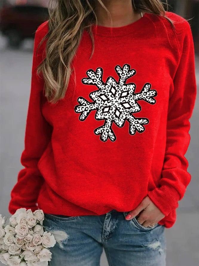 Christmas Creative Letters Printed Crew Neck Sweatshirt-Red-7