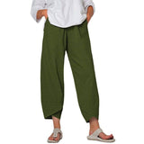 Cotton And Linen Wide Leg Pants Solid Color High Waist Loose Casual Trousers For Women-Army Green-7