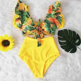 Cross-BorderRuffle Bikini Hih Waist Swimwear Women Swimsuit-D-1