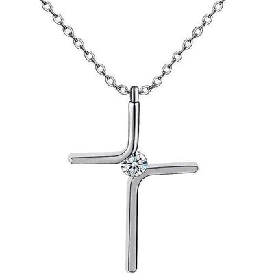 Cross Pendant Simple Necklace Titanium Steel Plating-Silver-2