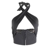 Cryptographic Breasted Halter Wrap Crop Tops Women-2