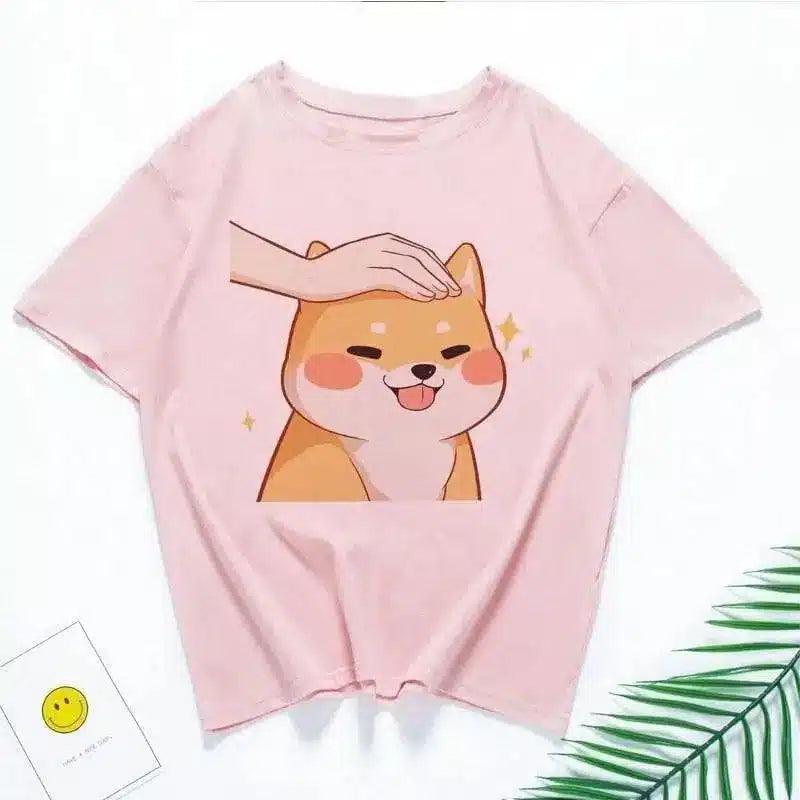 Cartoon Dog Print Casual T-Shirt Unisex-9pink-9