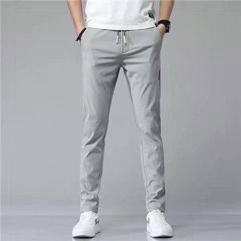 Drawstring Trousers Thin Casual Pants Korean Version Loose Straight Sweatpants Mens Clothing Black and dark gray / XL-Light Grey-4