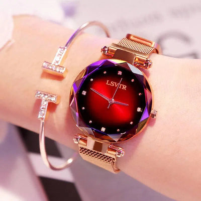 Rose Gold Women Watches Fashion Diamond Ladies Starry Sky Magnet Watch Waterproof Female Wristwatch-1