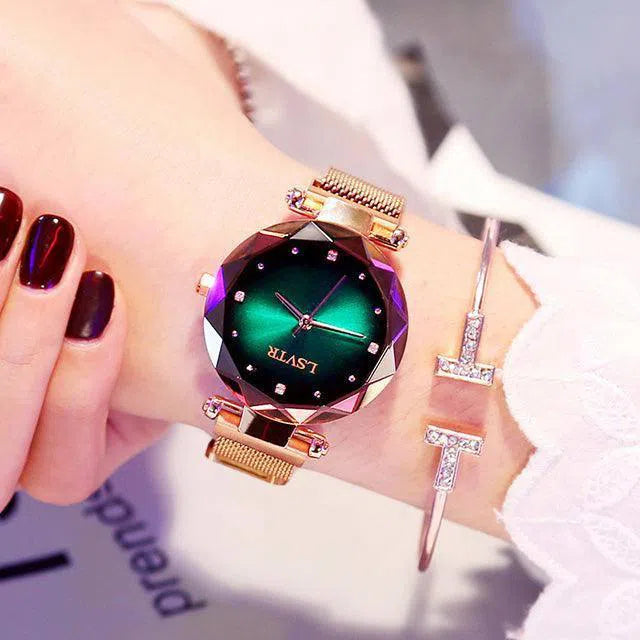 Rose Gold Women Watches Fashion Diamond Ladies Starry Sky Magnet Watch Waterproof Female Wristwatch-5