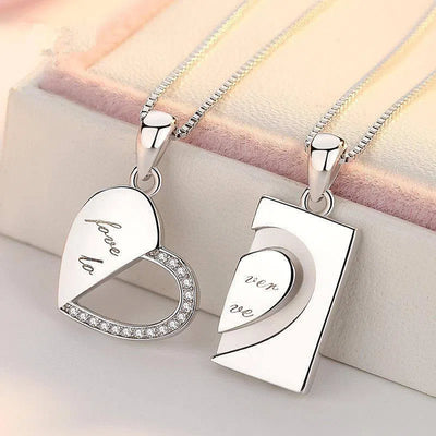 Silver Necklace Qixi Couple Love Buckle-9