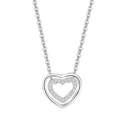 S925 Sterling Silver Heart To Heart Pendant Necklace-White Gold Color-5