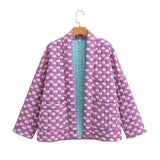 Elegant Printed Women's Cotton-padded Clothing Coat-Floral Jacket Violet-9