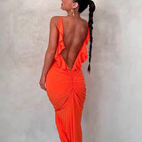 Elegant Spliced Wooden Ear Edge Long Dress-1