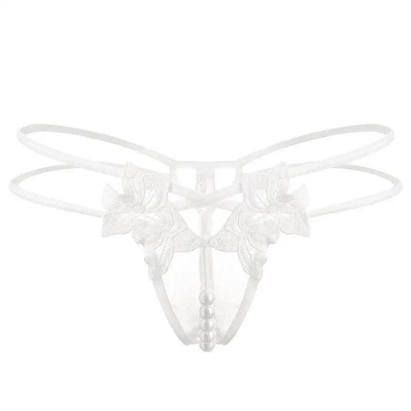 Erotic Lingerie Sexy Embroidered Women's Thong-White-2