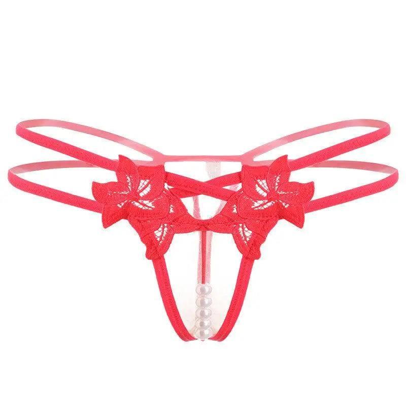 Erotic Lingerie Sexy Embroidered Women's Thong-Watermelonred-7