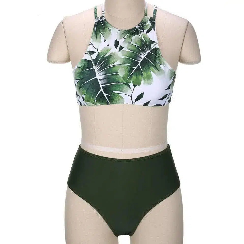 European And American Bikini Female Split High Waist-Green-2