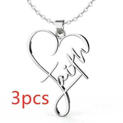 European And American Necklace Heart Of Faith Pendant-Silver-4