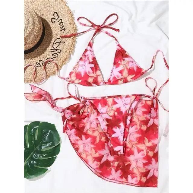 European And American Printed Bikini Three-point Lace-1