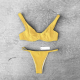 European and American sexy underwire solid color bikini-Yellow-4