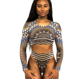 European and American women's long sleeve printed thong-C-6