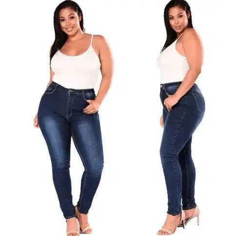 Extra large size fashion high elastic denim pants women-1