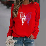 Fashion Colorized Butterfly Round Neck Sweater Printed-Red-4