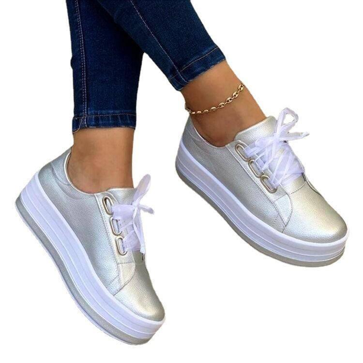 Fashion Flats Sneakers Women Ribbon Lace-up Platform Shoes-5